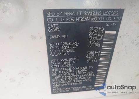 2016 Nissan Rogue Sv z USA, uszkodzony, nr VIN KNMAT2MV2GP611498